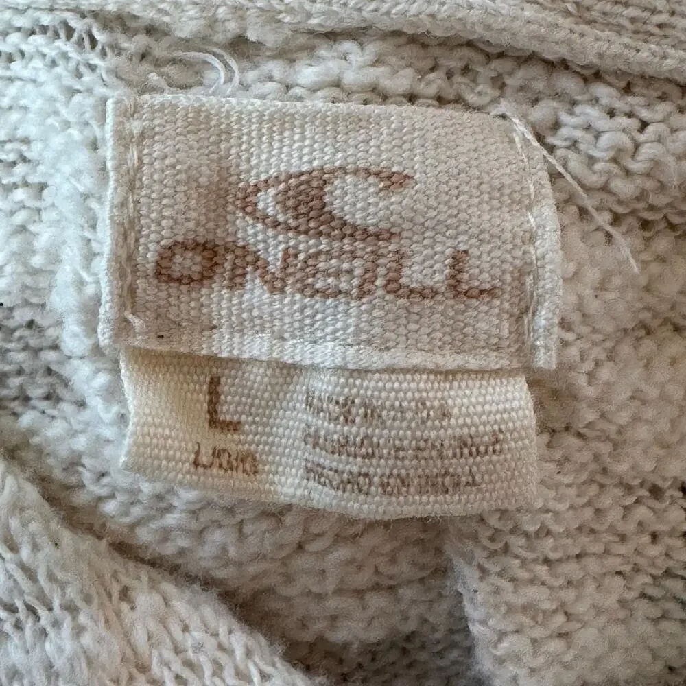 O'Neill Girls Cream Crochet Lace Sleeve Knit Hoodie Beach Coverup Sweater Large